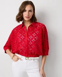 Eyelet Button Front Cotton Shirt