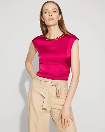 Satin Top with Tortoise Chain Necklace