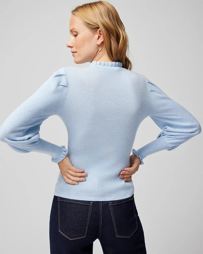 Cashmere Blend Blouson Sleeve Pull Over