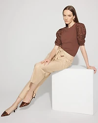 Lace Puff Sleeve Crewneck Tee