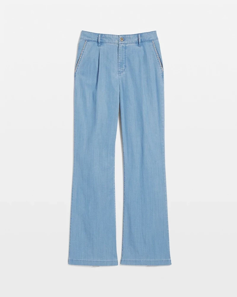 High-Rise Wide-Leg Jean with Chain Trim