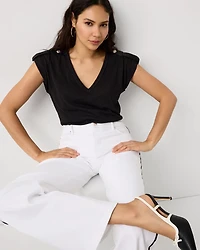 Satin Epaulet V-neck Tee