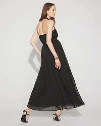 Petite Ikat Print + Lurex Maxi Halter Dress