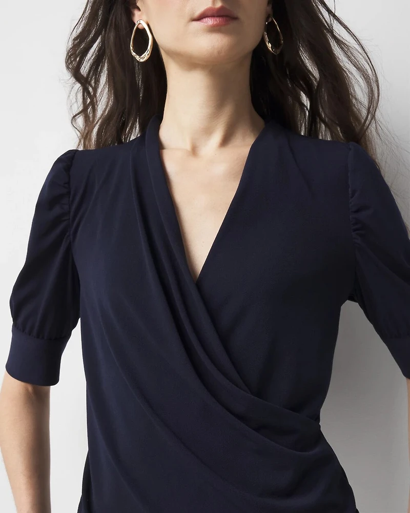 Ruched-Sleeve Surplice Top