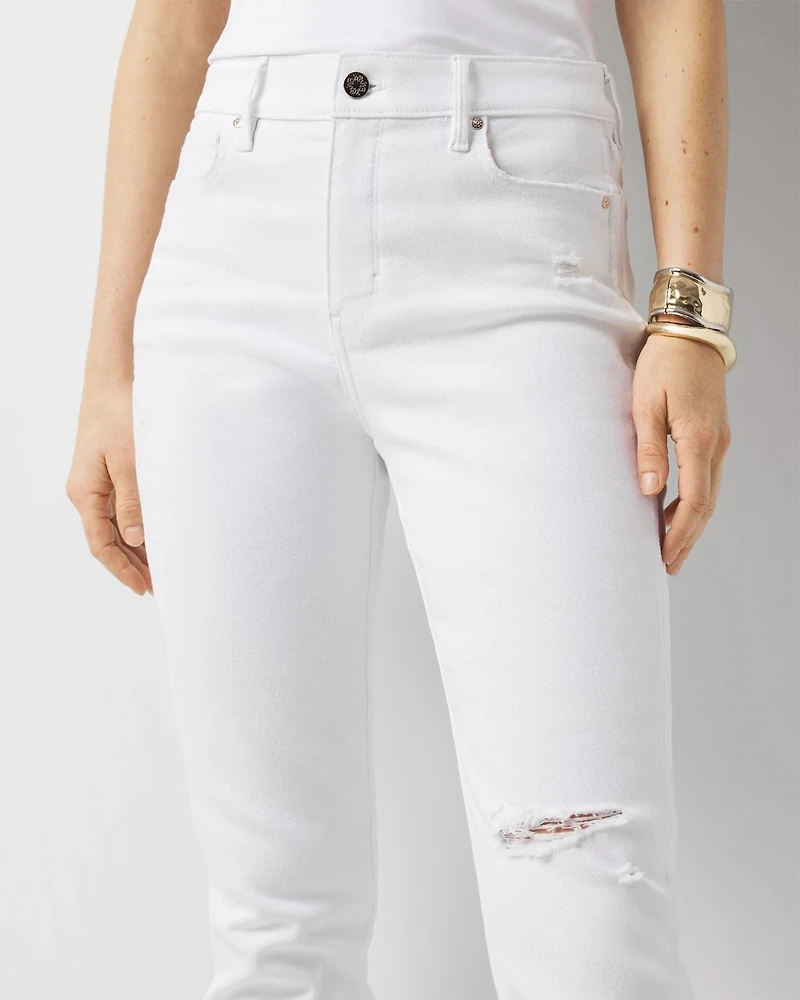 Petite High-Rise Distressed Straight Jeans