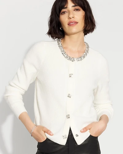 Embellished Button-Front Cardigan