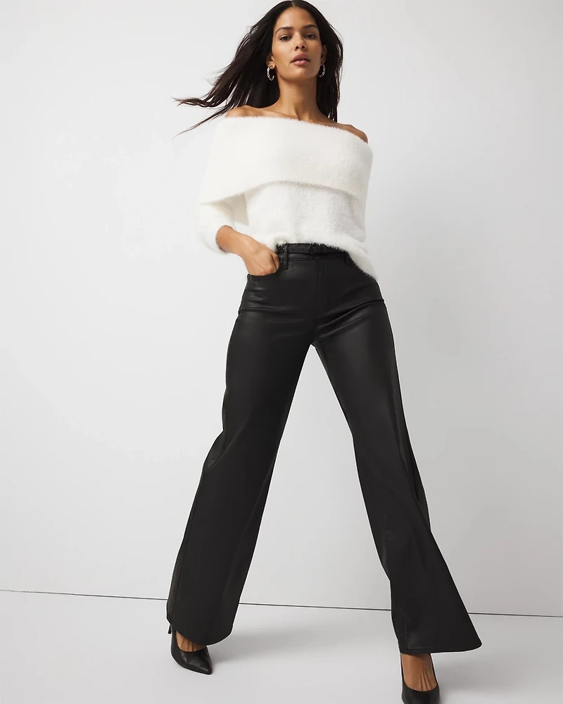 Coated Denim High Rise Wide Leg Jean