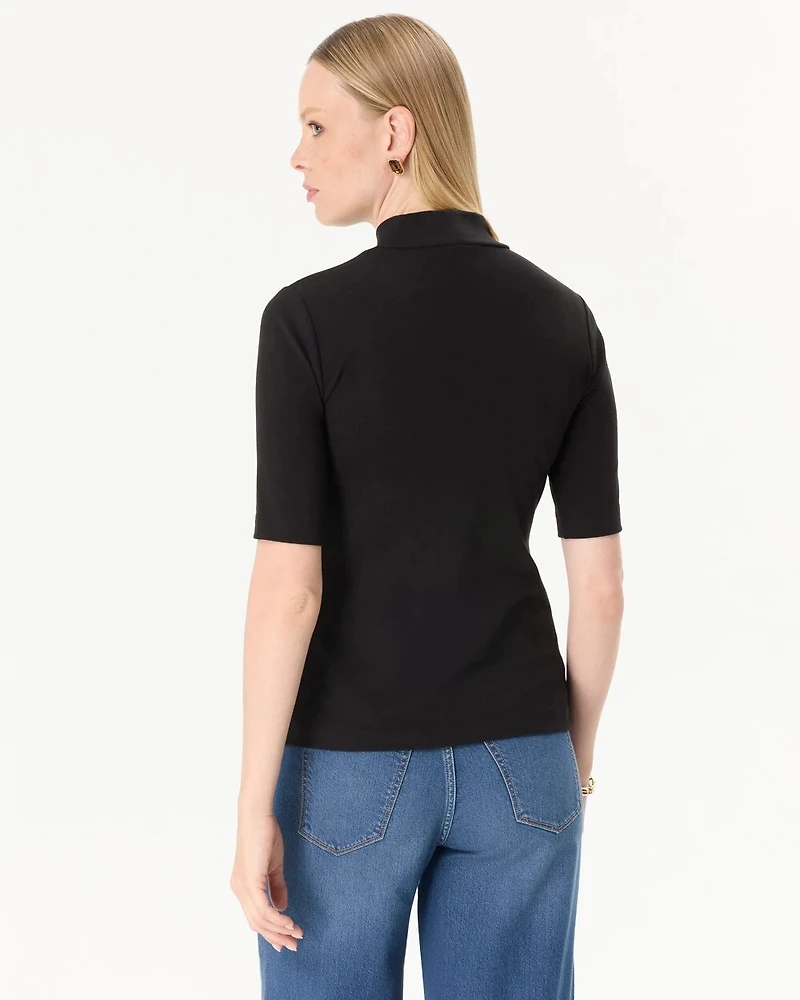 Mock Neck Elbow Sleeve Top