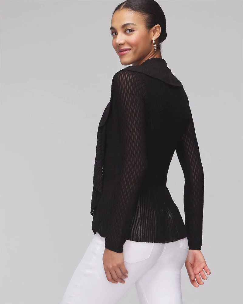 Petite Long Sleeve Pointelle Peplum Cardigan