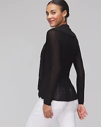 Petite Long Sleeve Pointelle Peplum Cardigan