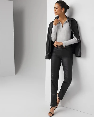 High-Rise Straight Coated Denim Jeans