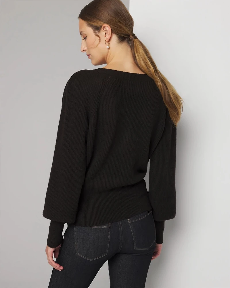 Pleated Shoulder V-Neck Pullover