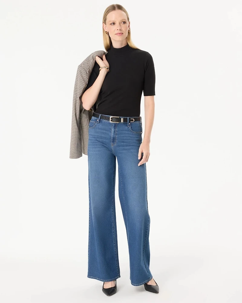 Mock Neck Elbow Sleeve Top