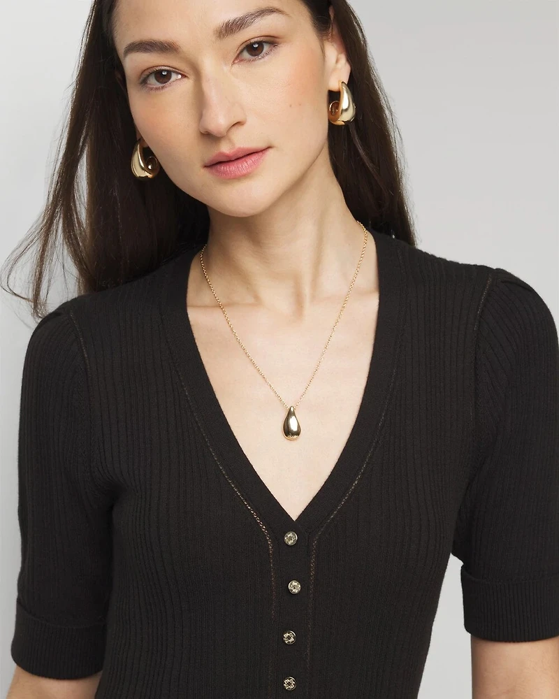 Cashmere Blend Elbow-Sleeve Henley Sweater