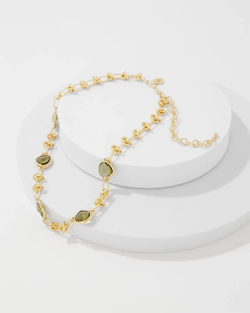 Olive + Gold Single Strand Necklace
