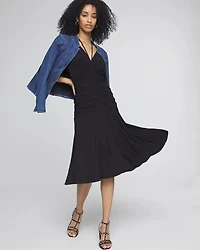 Ruched Tie-Shoulder Midi Dress