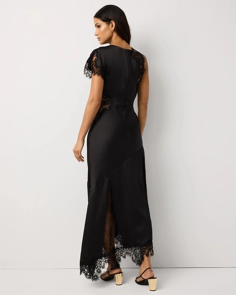 Satin Lace Detail Maxi Dress