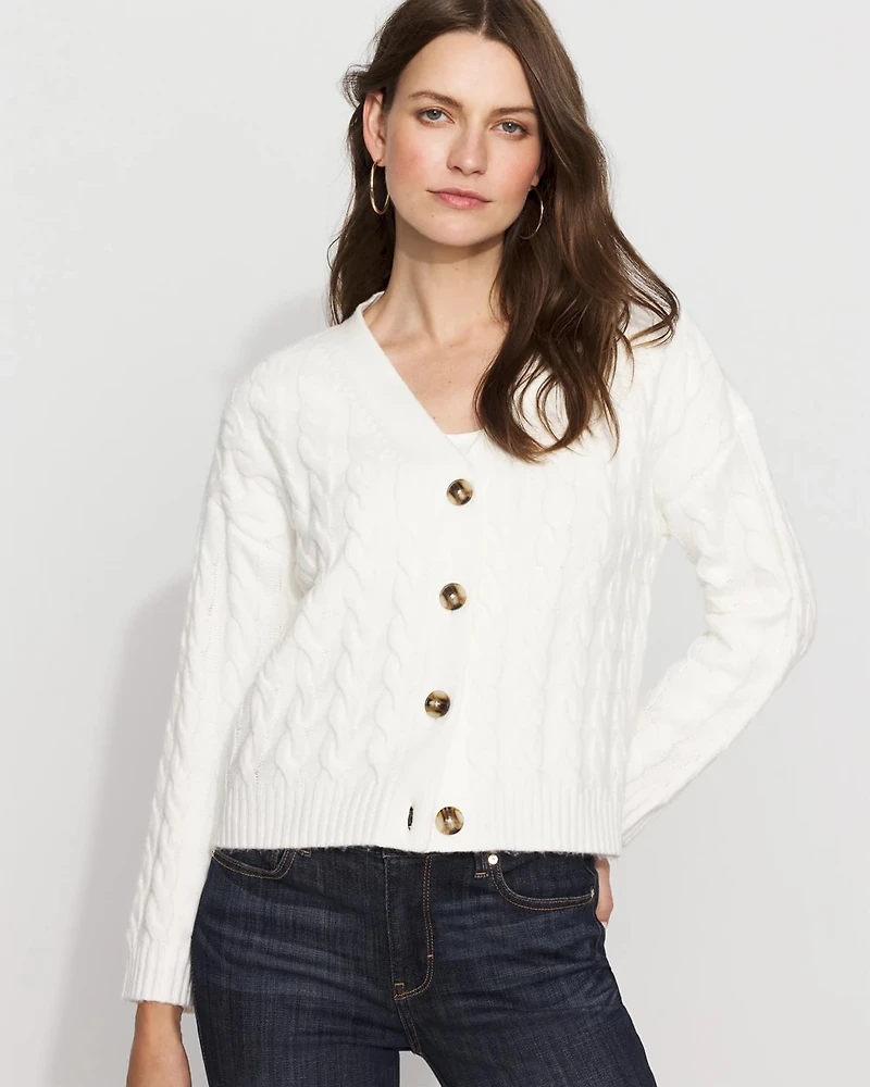Cable-Knit Button-Front Cardigan