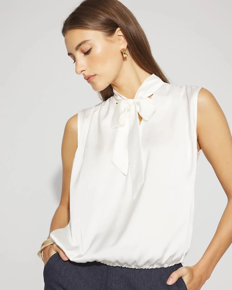 Bubble Hem Tie-Neck Shell