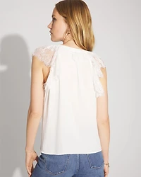 Lace Trim Flutter-Sleeve Shell