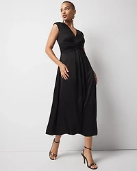 Cap-Sleeve Satin Midi Dress