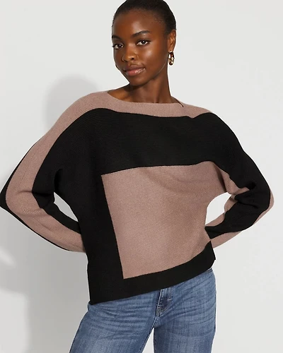 Petite Colorblocked Asymmetric Hem Sweater