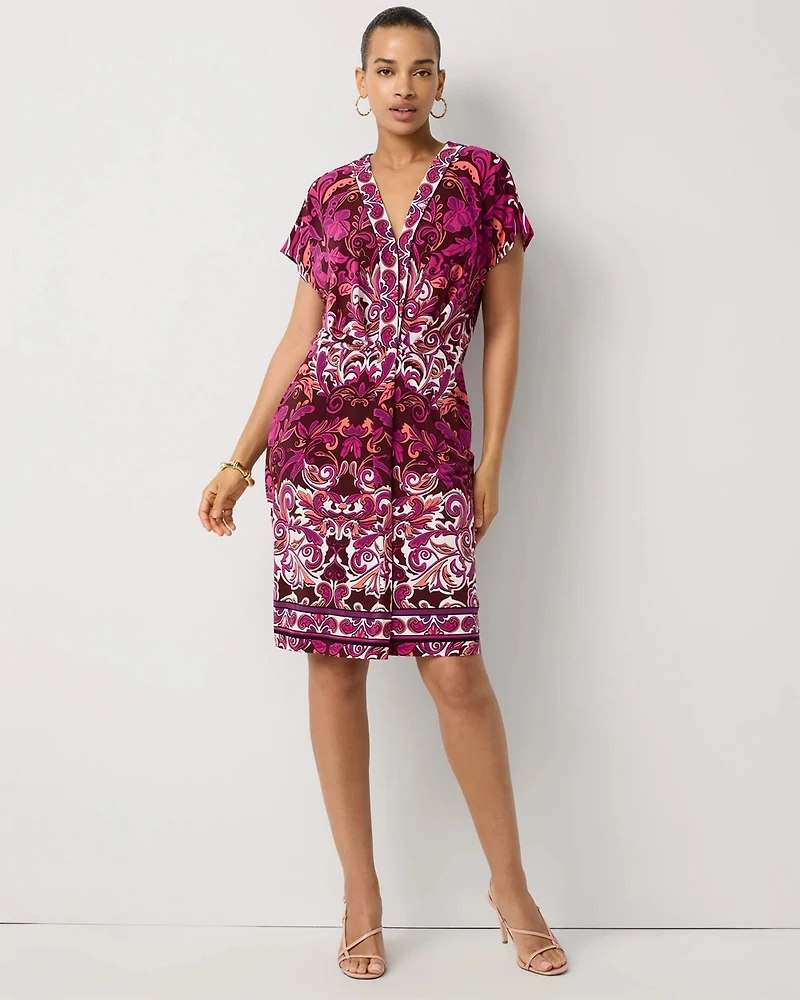 Pleated V-neck Dress