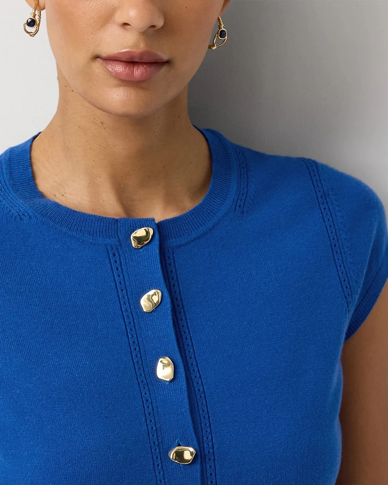 Pointelle Short Sleeve Cardigan