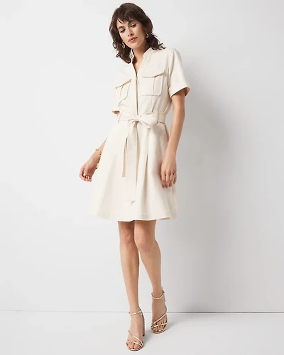 Petite Cotton Twill Tie-Belt Mini Dress