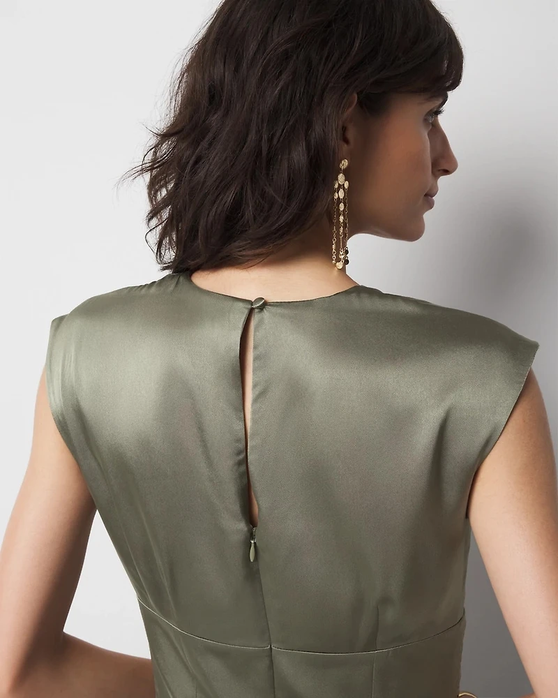 Satin Flutter Sleeve Midi Dress