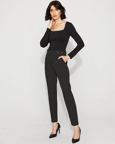 Elle Slim Ankle Pant with Button Tab Waist