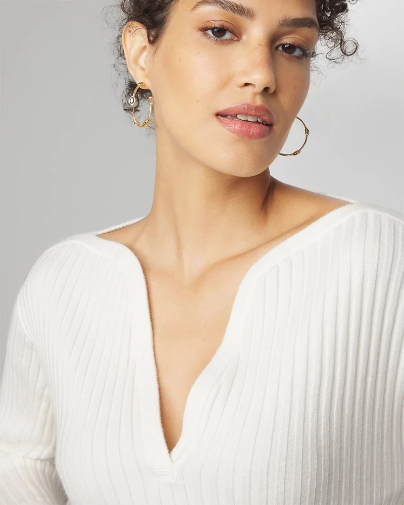 Ribbed Sweetheart Neck Pullover Sweater