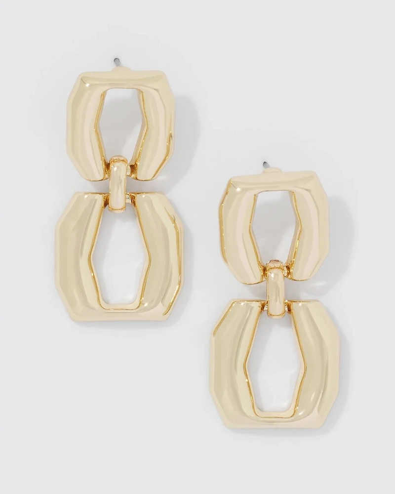 Gold Double Links Drop Earrings