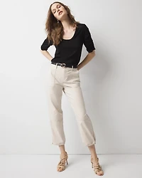 Ruched-Sleeve Scoop Neck Top