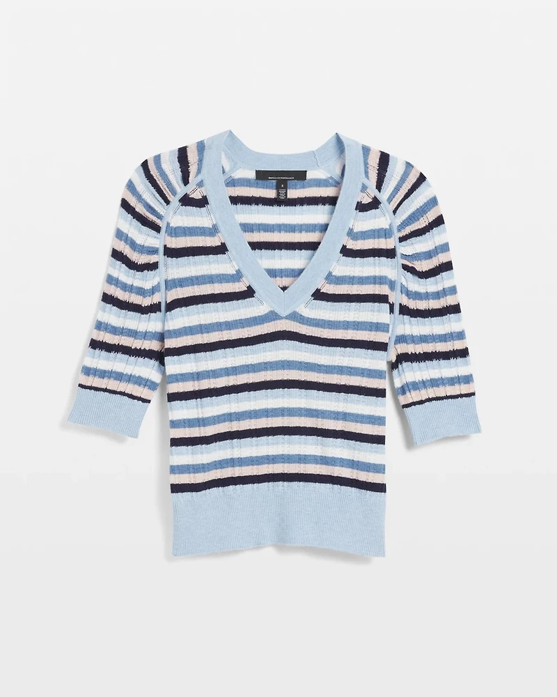 Cashmere-Blend Elbow-Sleeve Shirred Sweater