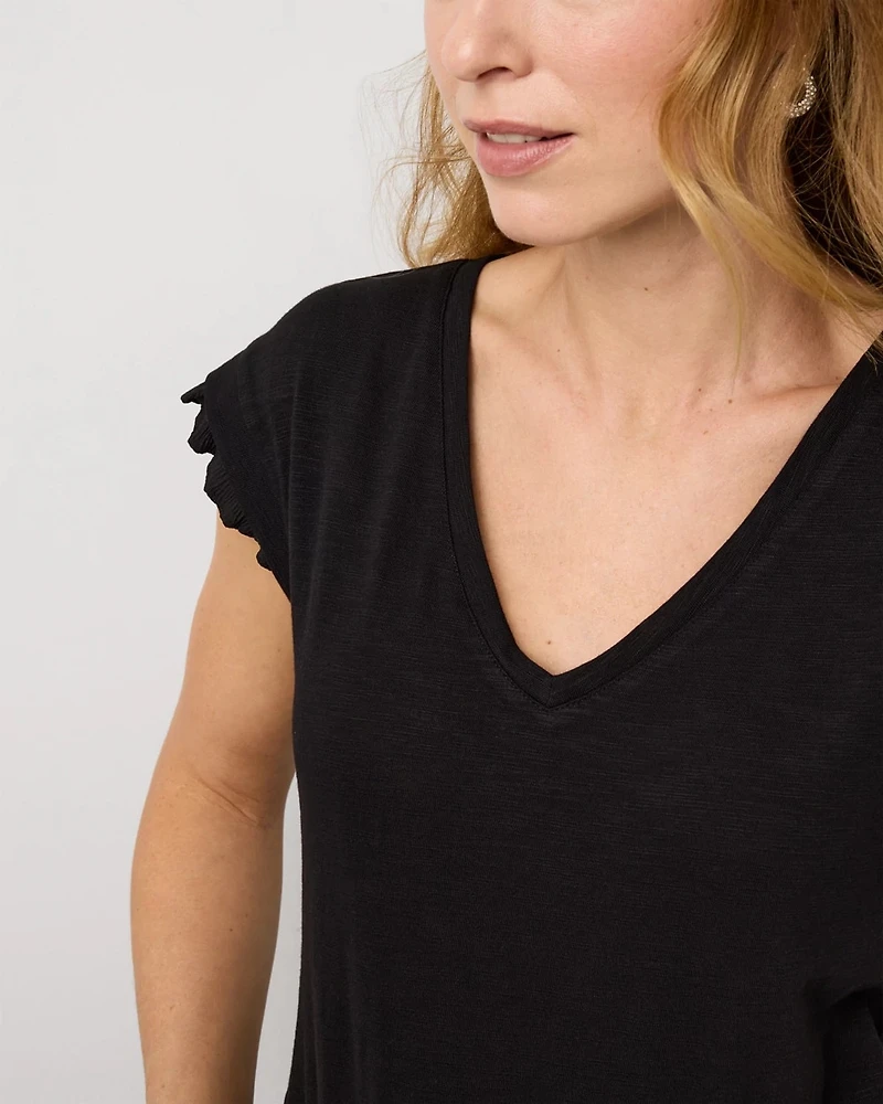 Pleat Sleeve V-neck Tee