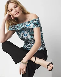 Off-the-Shoulder Ruched Mesh Top