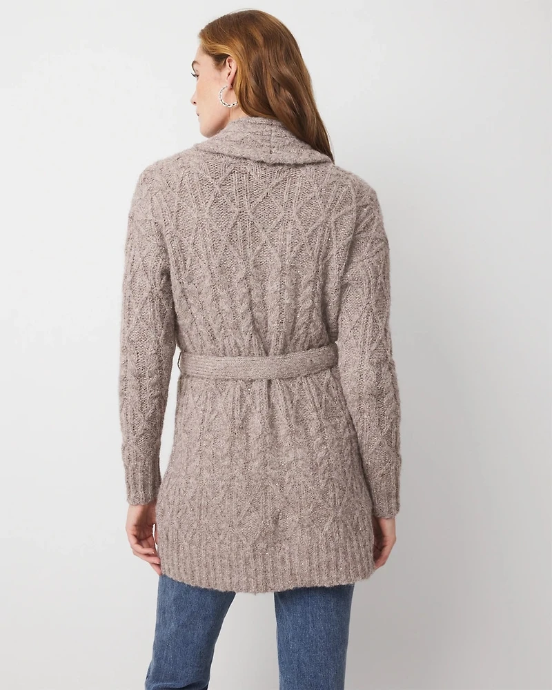 Sequin Cable Knit Sweater Jacket