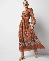 Petite Long-Sleeve V-Neck Cutout Midi Dress