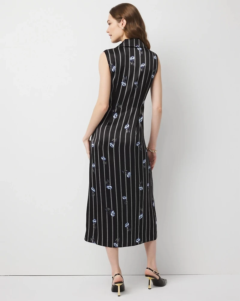 Drape Front Satin Midi Dress