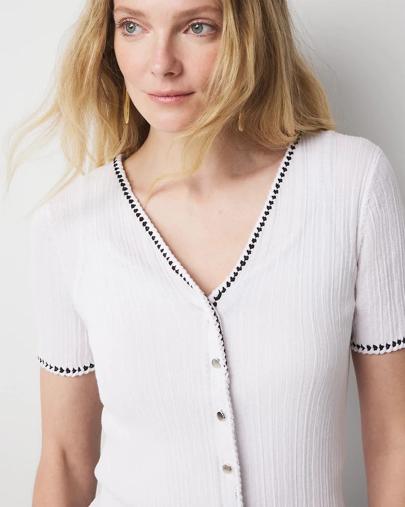 Braided Trim Cardigan Sweater