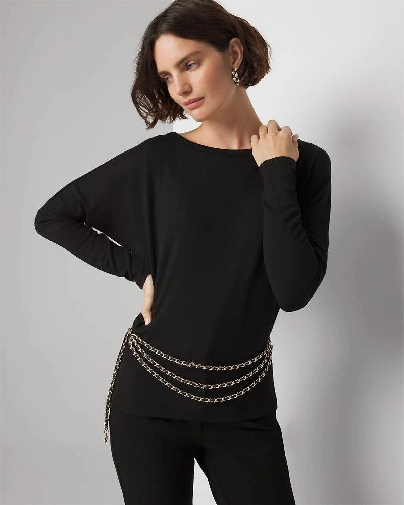 Long Sleeve Knit Top with Cutout Back