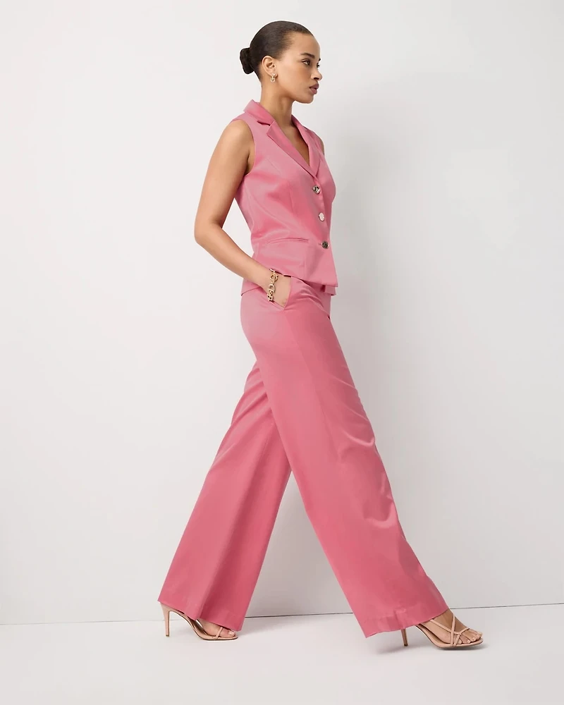 Petite Satin Twill High Rise Wide Leg Pant