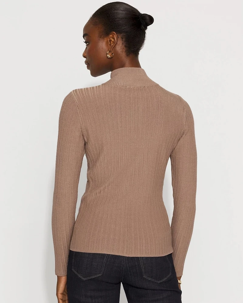 Rib Knit Half-Zip Mock Neck Sweater