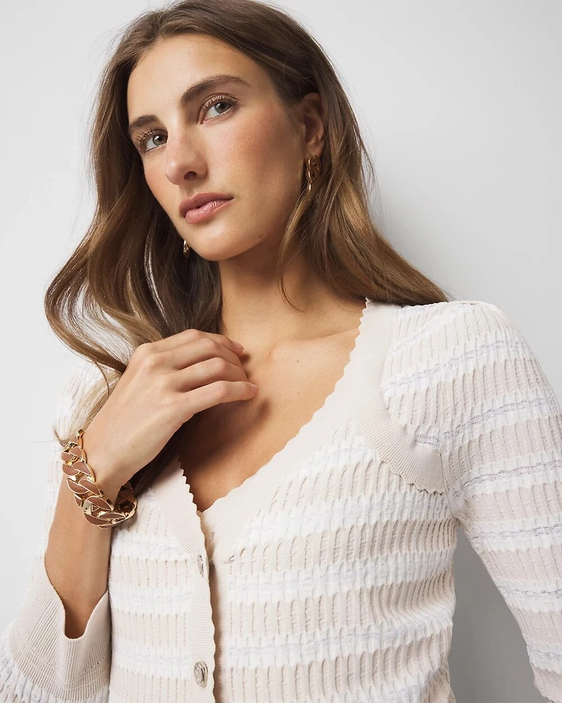 Textured Striped Sweater Cardigan