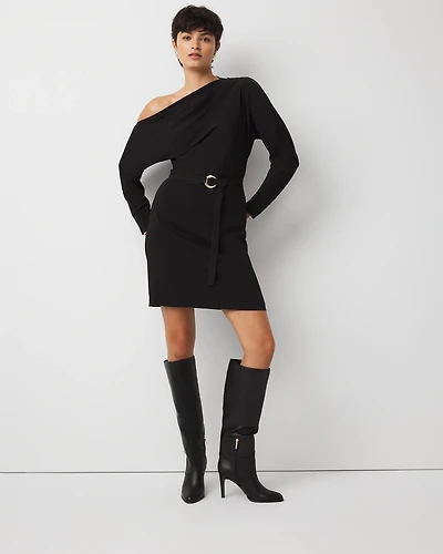 Off-The-Shoulder Belted Dress