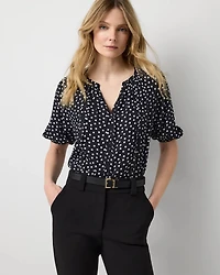 Elbow Sleeve V-neck Blouse