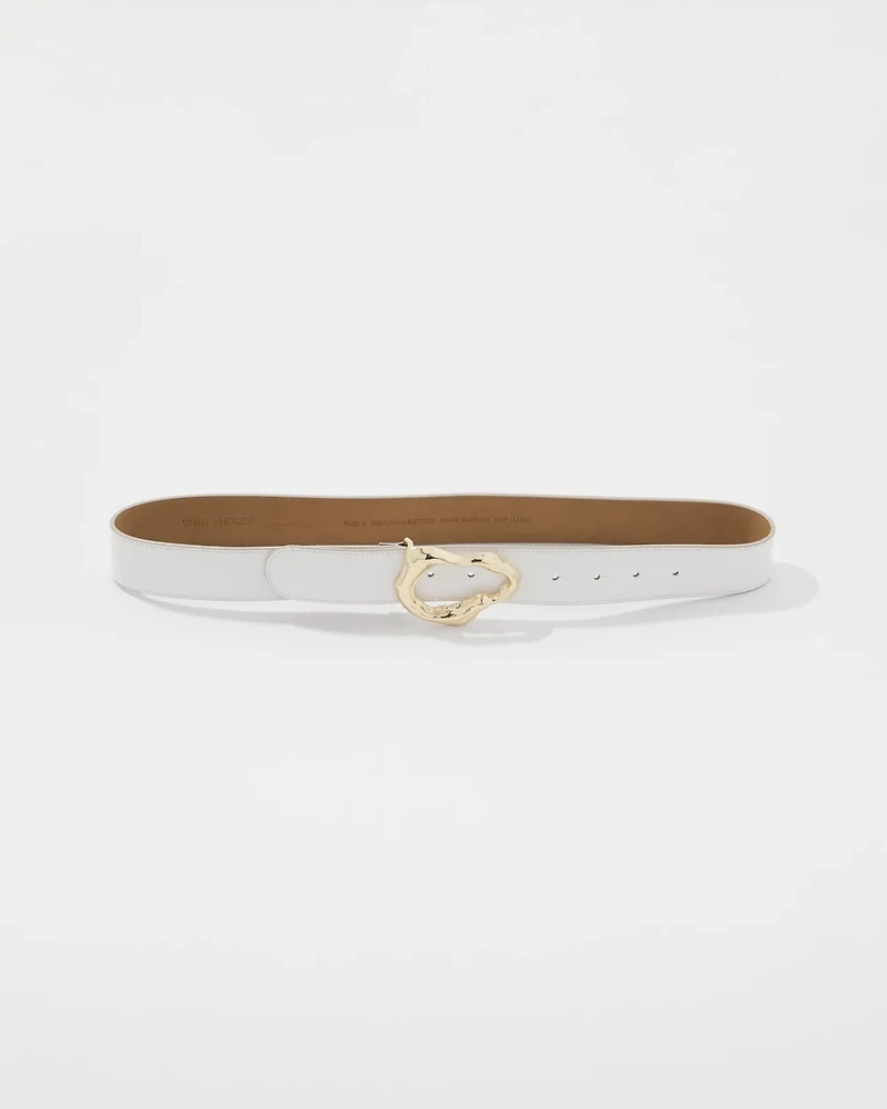 Leather Belt with Gold Sculptural Buckle