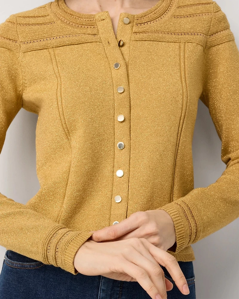 Metallic Pointelle Knit Cardigan