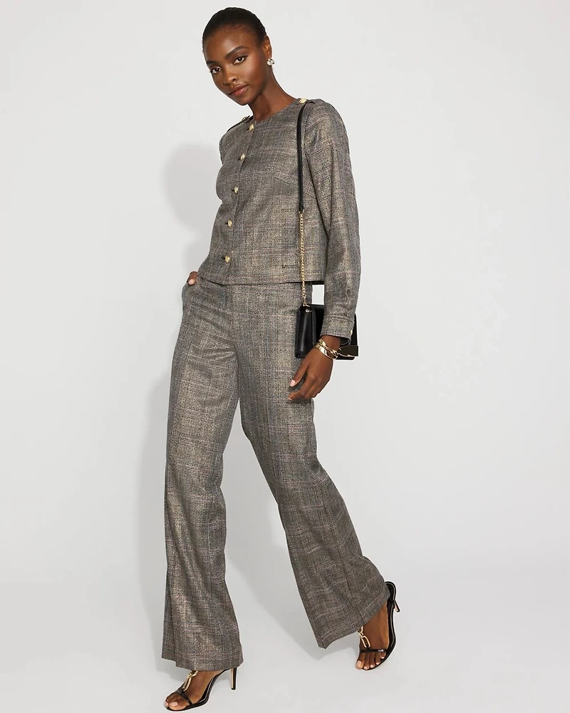 Metallic Plaid Cropped Jacket